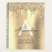 2023 Gold Glitzer Sparkle Modernes Monogramm Planer (Vorderseite)