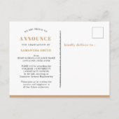 2023 Gold Modern Script Simple Foto Abschluss Ankündigungspostkarte (Rückseite)