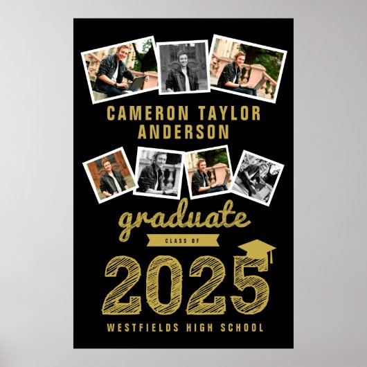 2023 Gold Sketch Grad 7 Foto Collage Abschluss Poster (Vorne)