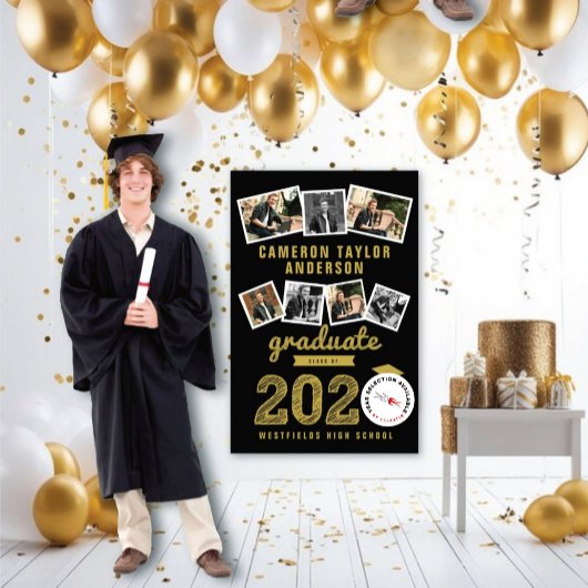 2023 Gold Sketch Grad 7 Foto Collage Abschluss Poster