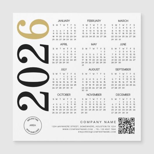 2023 Gold White Calendar Logo QR Code Business Magnetkarte (Vorderseite)