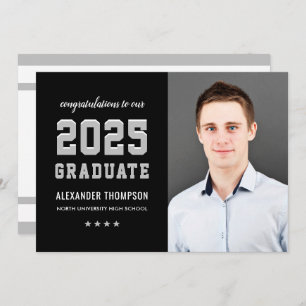 2023 Graduate Black Gray Graduation Party Foto Einladung