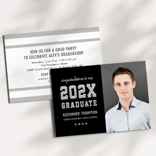 2023 Graduate Black Gray Graduation Party Foto Einladung