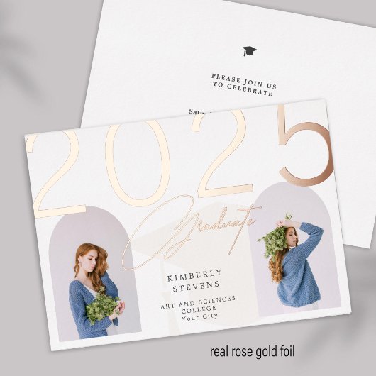 2023 Graduate elegante mädchenhafte 2 Fotos Party Folieneinladung