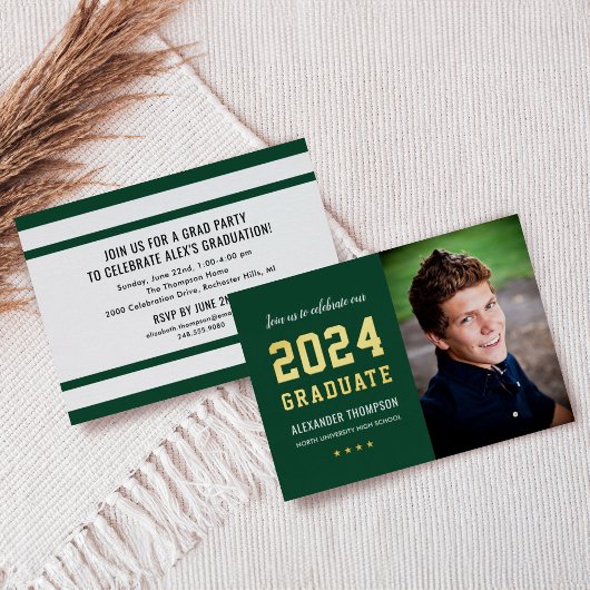 2023 Graduate Green Gold Graduation Party Foto Folieneinladung