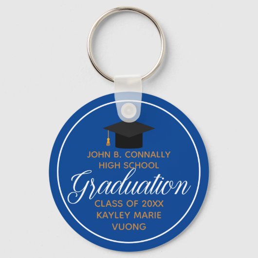 2023 Graduation Blue Gold Custom School Monogram Schlüsselanhänger (Vorderseite)