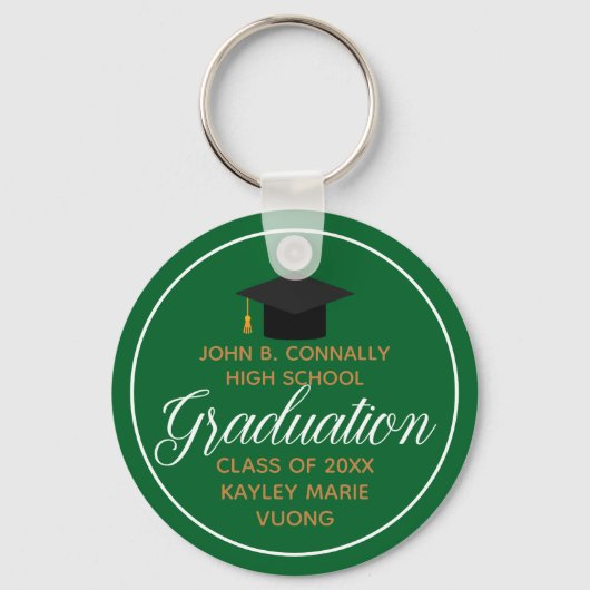 2023 Graduation Green Gold Custom School Monogram Schlüsselanhänger (Vorderseite)