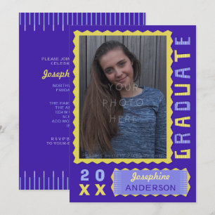 2023 Graduation Party Foto Niedliche Lila-Gelbe Mo Einladung