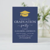 2023 Graduation Party Navy Blue Gold Elegant Einladung (Stehend Vorderseite)
