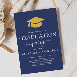 2023 Graduation Party Navy Blue Gold Elegant Einladung