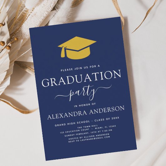 2023 Graduation Party Navy Blue Gold Elegant Einladung