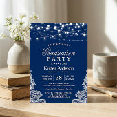 2023 Graduation Party String Lights Lace Navy Blue Einladung