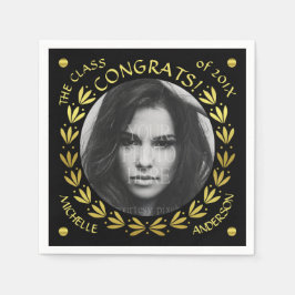 2023 Graduierungsparty Gold Black Laurel Wreath Serviette