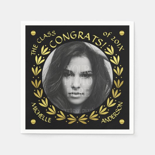 2023 Graduierungsparty Gold Black Laurel Wreath Serviette (Vorderseite)