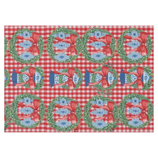 2023 Green Red Ginger Jars Gingham Tischdecke (Vorderseite (Horizontal))