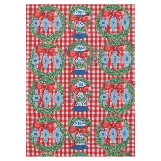 2023 Green Red Ginger Jars Gingham Tischdecke (Vorderseite)