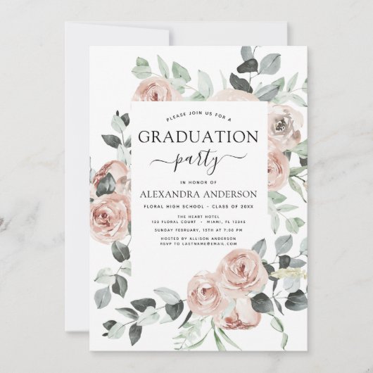 2023 Grüner Smaragdgrüner Abschluss Blumengrün Einladung (Vorderseite)