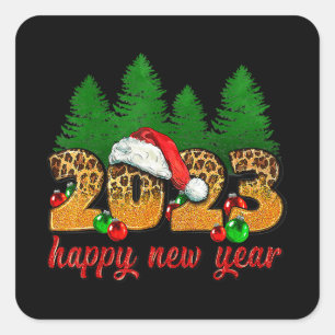 2023 Happy New Year Leopard New Years Eve Party Su Quadratischer Aufkleber