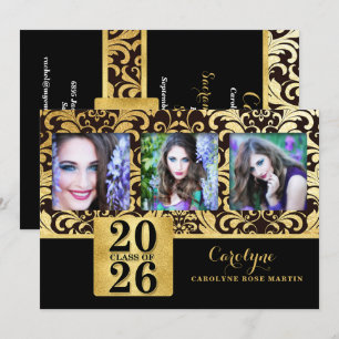 2023 Imitate Gold und Black Elegant Class of Foto Einladung