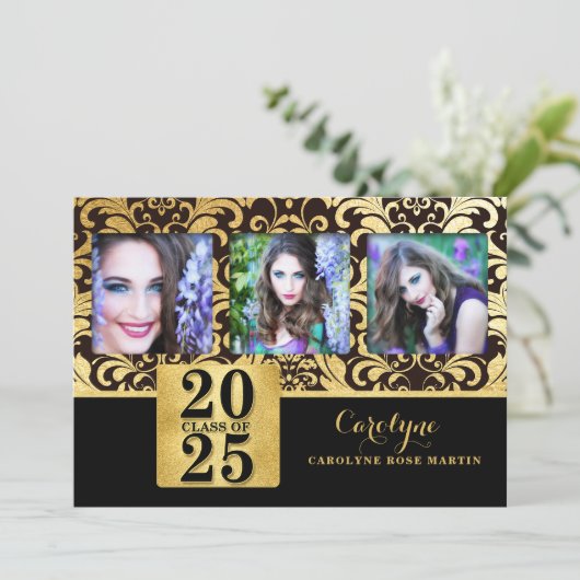 2023 Imitate Gold und Black Elegant Class of Foto Einladung (Stehend Vorderseite)