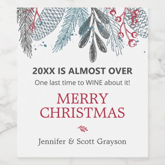 2023 Is Almost Over Greenery Name Holiday Weinetikett (Einzelnes Label)
