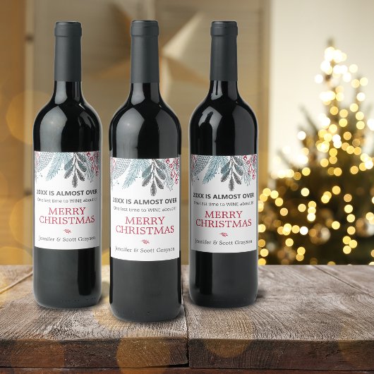 2023 Is Almost Over Greenery Name Holiday Weinetikett