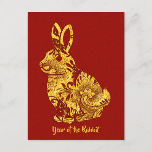 2023 Jahr der Kaninchen-Imitate Gold Postkarte