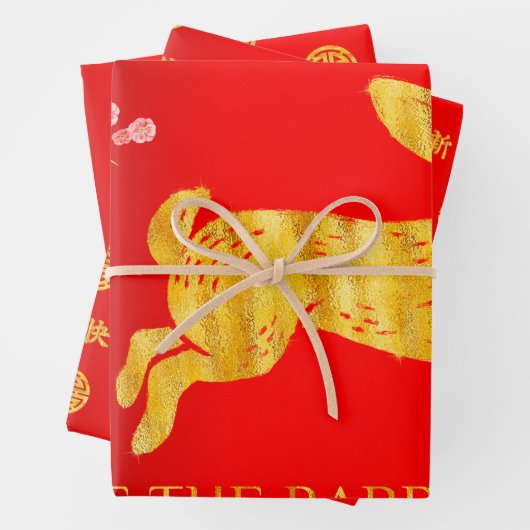 2023 Jahr der Kaninchen Rot und Gold Geschenkpapier Set (Beispiel)
