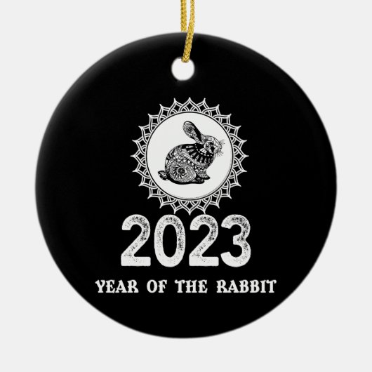 2023 Jahr des Kaninchen Chinesisches Neujahr Keramik Ornament (Vorne)