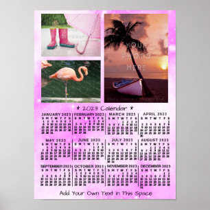 2023 Jahreskalender Monatlich Rosa Wasserfarben 3  Poster