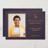 2023 Jura School Abschluss lila Gold Foto Ankündigung (Vorne/Hinten)