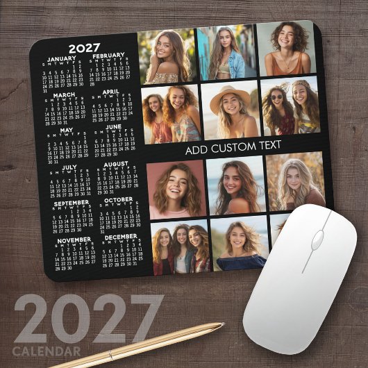 2023 Kalender - 12 Foto-Collage - schwarz Mousepad