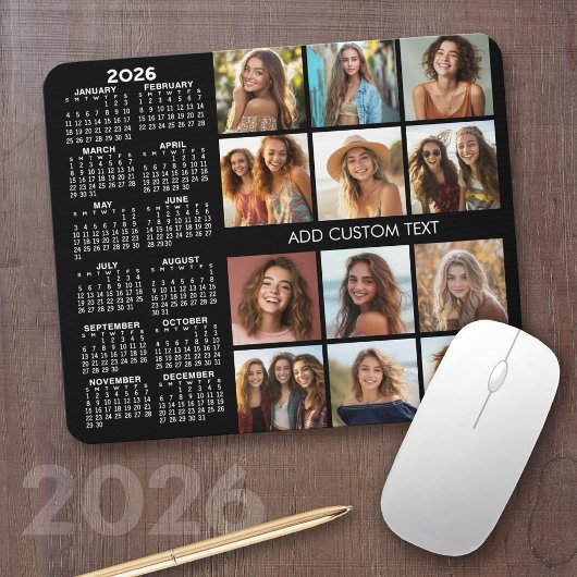 2023 Kalender - 12 Foto-Collage - schwarz Mousepad