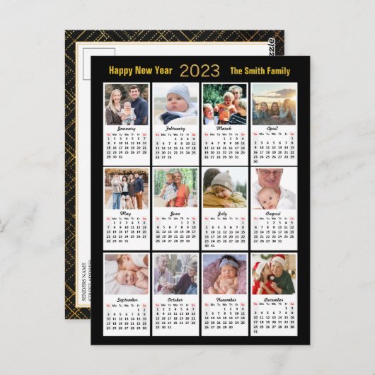 2023 Kalender 12 Foto Moderne Familienschrift Postkarte (Vorne/Hinten)