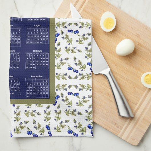 2023 Kalender Blueberries - gestemmte Blätter an d Geschirrtuch (Viertel Falte)