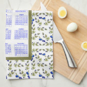 2023 Kalender Blueberries Gestrickte Blätter, weiß Geschirrtuch (Viertel Falte)