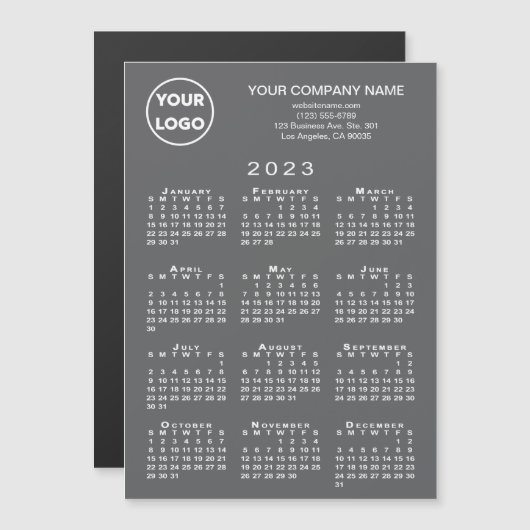 2023 Kalender Business-Logo Text Gray Magnet-Karte Magnetkarte (Vorne/Hinten)