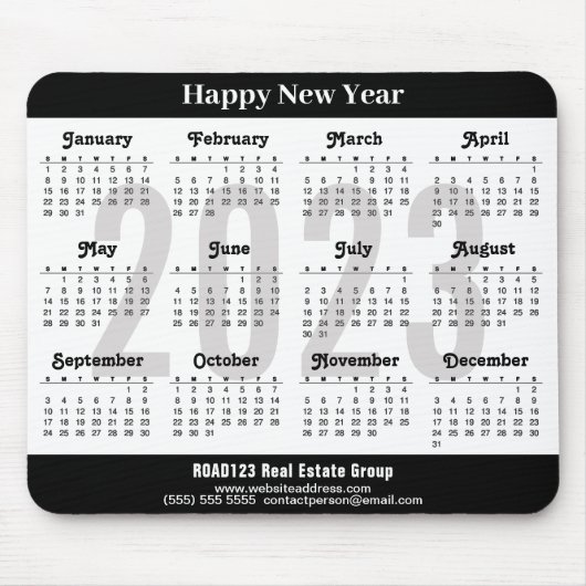 2023 Kalender Business Modernes Schwarz-weiß Einfa Mousepad (Vorne)