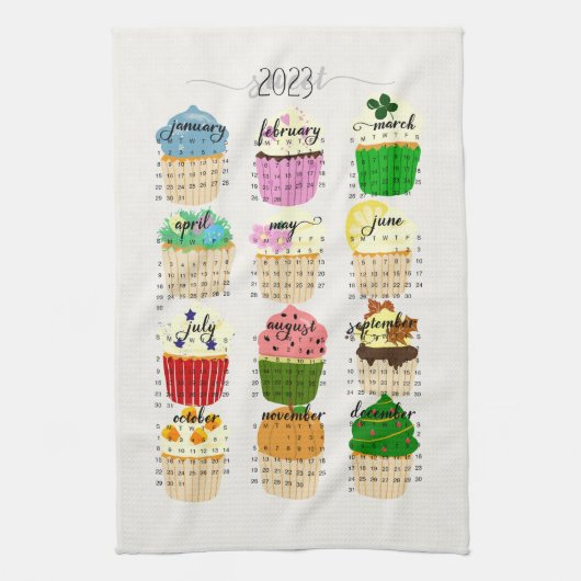 2023 Kalender Cupcake Küche Handtuch Tea (Vertikal)