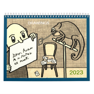 2023 Kalender der kindischen Stil sepia Zeichnunge