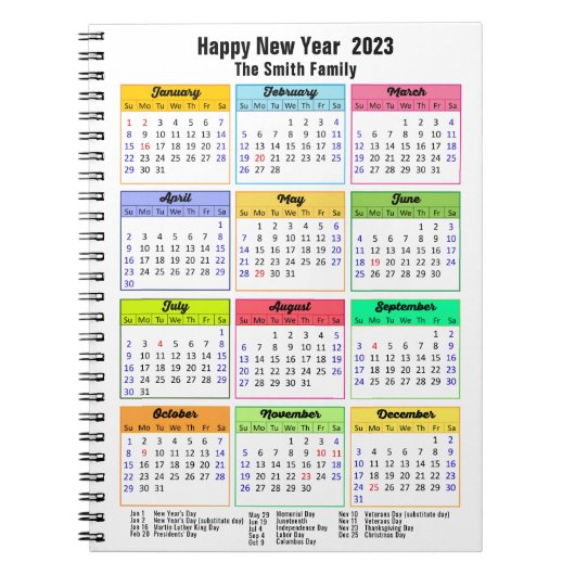 2023 Kalender farbenfroh, alljährlich modern, kund Notizblock (Vorderseite)
