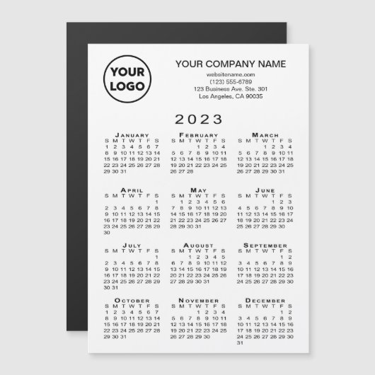 2023 Kalender Firmenlogo Text White Magnet Card (Vorne/Hinten)