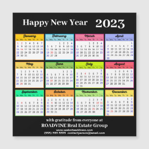 2023 Kalender Gold Script auf Black Business Magne Magnetkarte