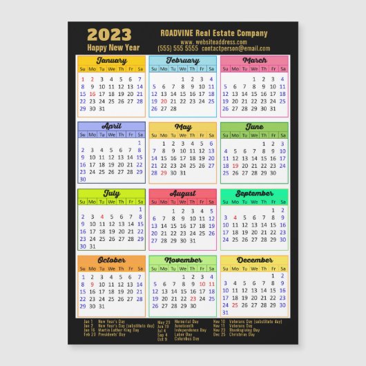 2023 Kalender Gold Script Moderne Magnetkarte (Vorderseite)