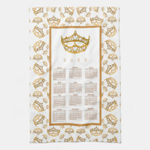 2023 Kalender Königin Herz Gold Krone Tiara Grenze Geschirrtuch