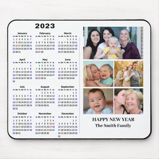 2023 Kalender Minimalistisch 5 Foto Familie Modern Mousepad (Vorne)