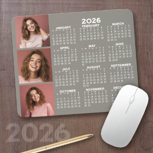 2023 Kalender mit 3 Fotocollage - taupe Mousepad