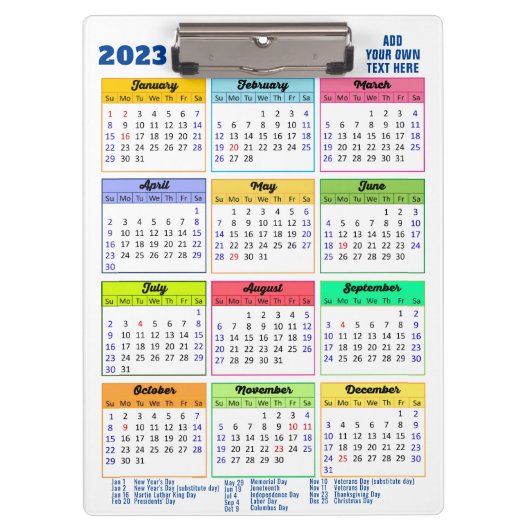 2023 Kalender mit Public Holidays Modern Blue Klemmbrett (Vorderseite)