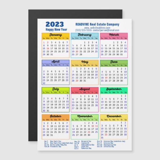 2023 Kalender Moderne Blue Business Magnetkarte (Vorne/Hinten)