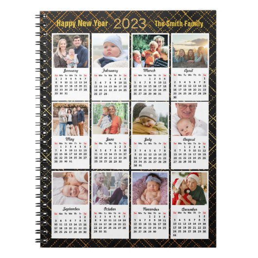 2023 Kalender Moderne Familie 12 Foto Collage DIY Notizblock (Vorderseite)